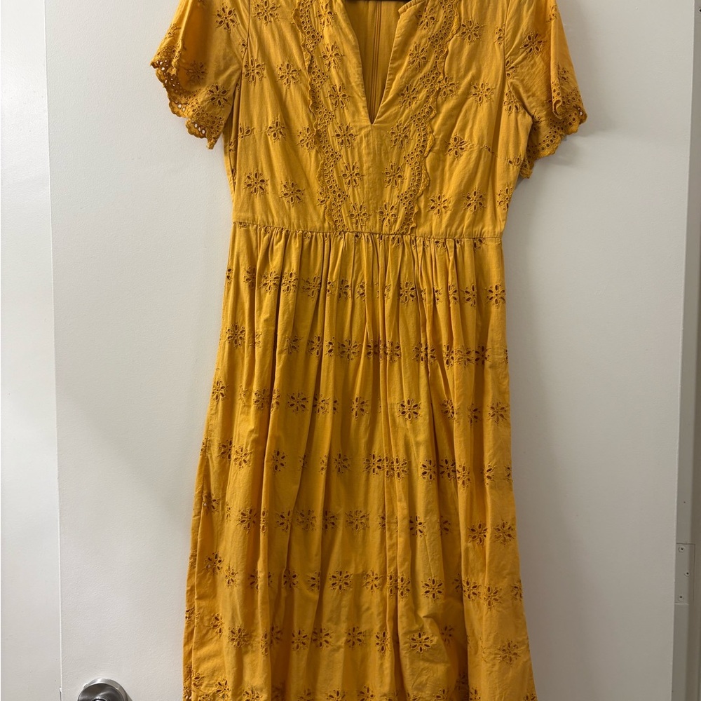 Madewell Embroidered Mustard Yellow Dress